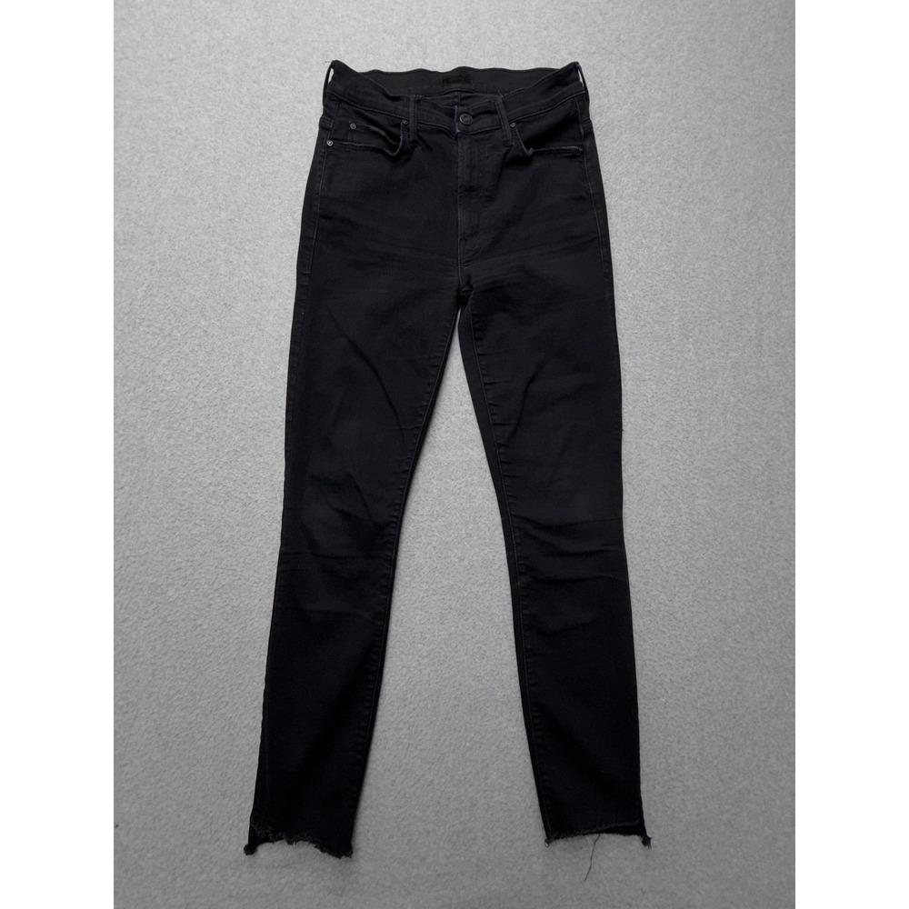 Mother Skinny Jeans Womens 25 Black Charcoal Wash Mid Rise Raw Hem Stretch Denim
